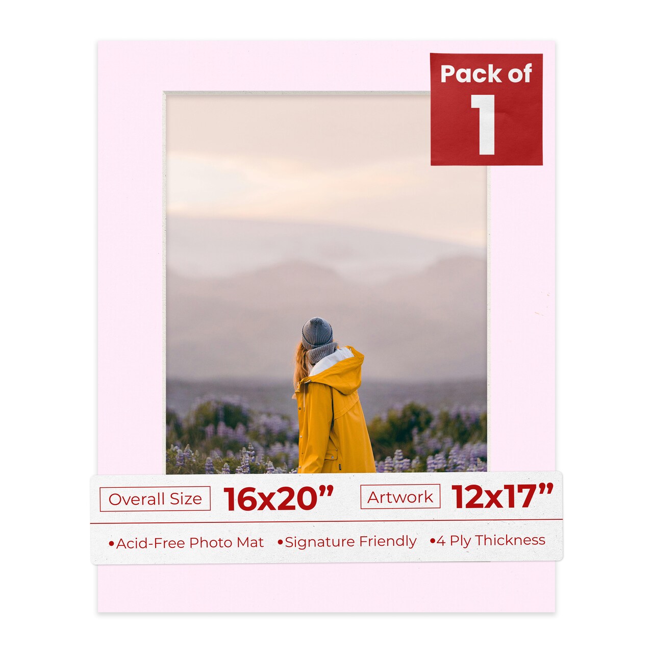 Hollyhock Pink Mat Board for 16x20 Frames - Fits 12x17 Photos